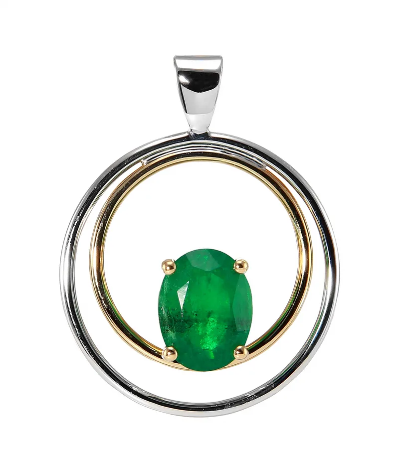 Pendentif Emeraude Verte Ovale 9x7mm en Or Jaune et Blanc 750 pour femme - Bijoux Trabbia Vuillermoz