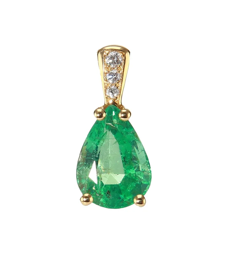 Pendentif Or Jaune 750 Emeraude Poire 11x7mm et Diamants